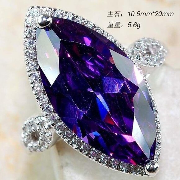 💍 Vintage Noble Royal Purple Marquis Gem Zircon Rings for Women, INDN8232 - Picture 7 of 7